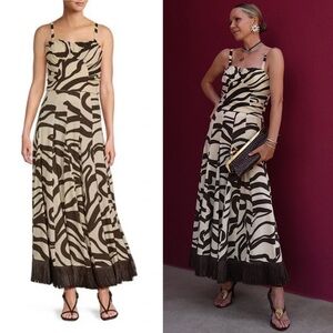 NWT ANTONIO MELANI Style Somers Swirl Print Linen Blend Straw Trim Two Piece Set